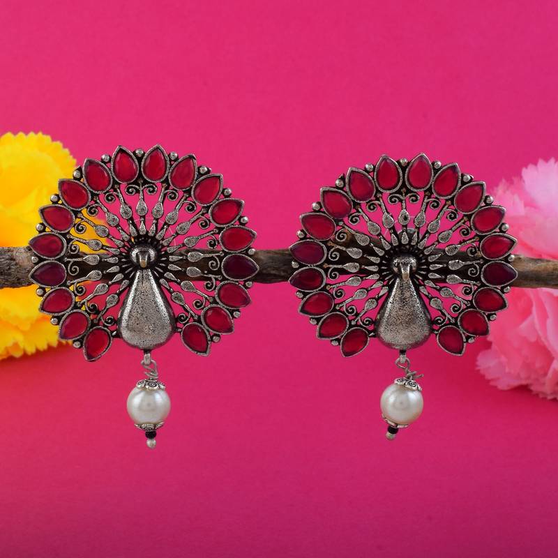 Maroon color oxidised earrings