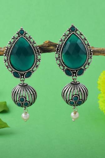 Green color oxidised earrings