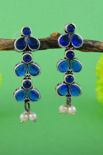Blue color oxidised earrings