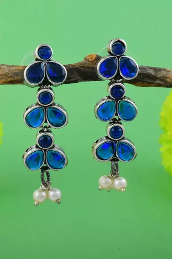 Blue color oxidised earrings