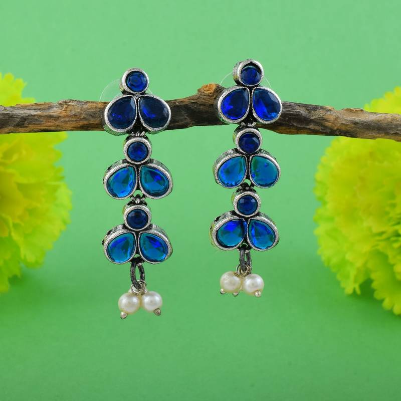 Blue color oxidised earrings