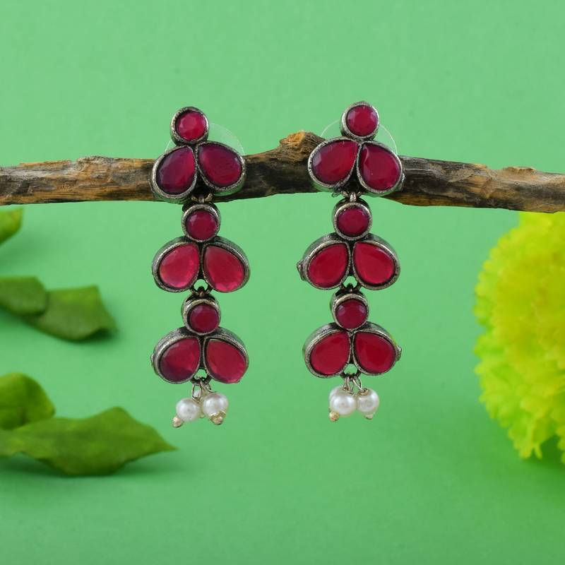 Maroon color oxidised earrings