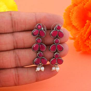 Maroon color oxidised earrings 2