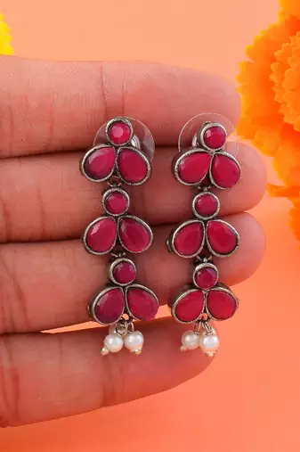 Maroon color oxidised earrings