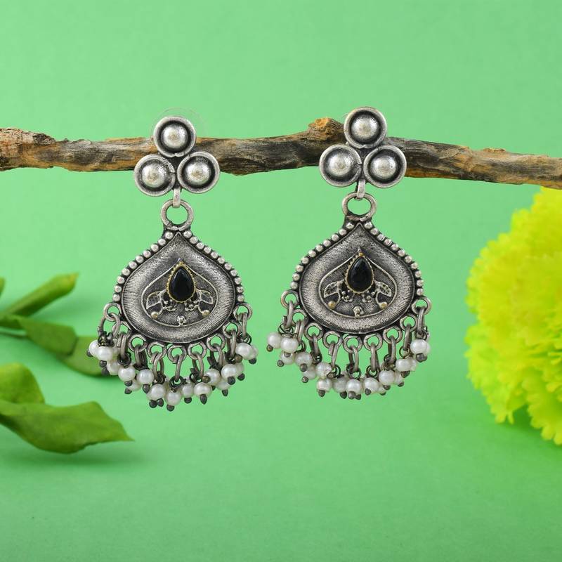 Black color oxidised earrings