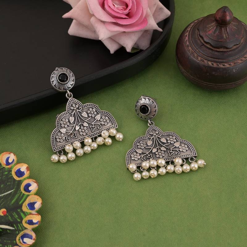 Blue color oxidised earrings