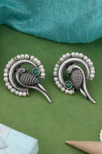 Green color oxidised earrings
