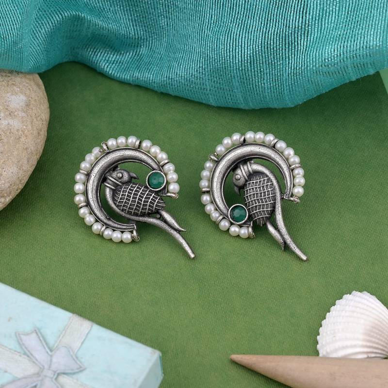 Green color oxidised earrings