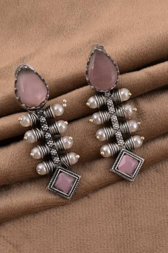 Pink color oxidised earrings