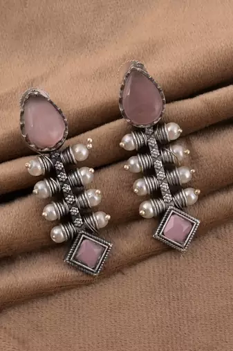 Pink color oxidised earrings