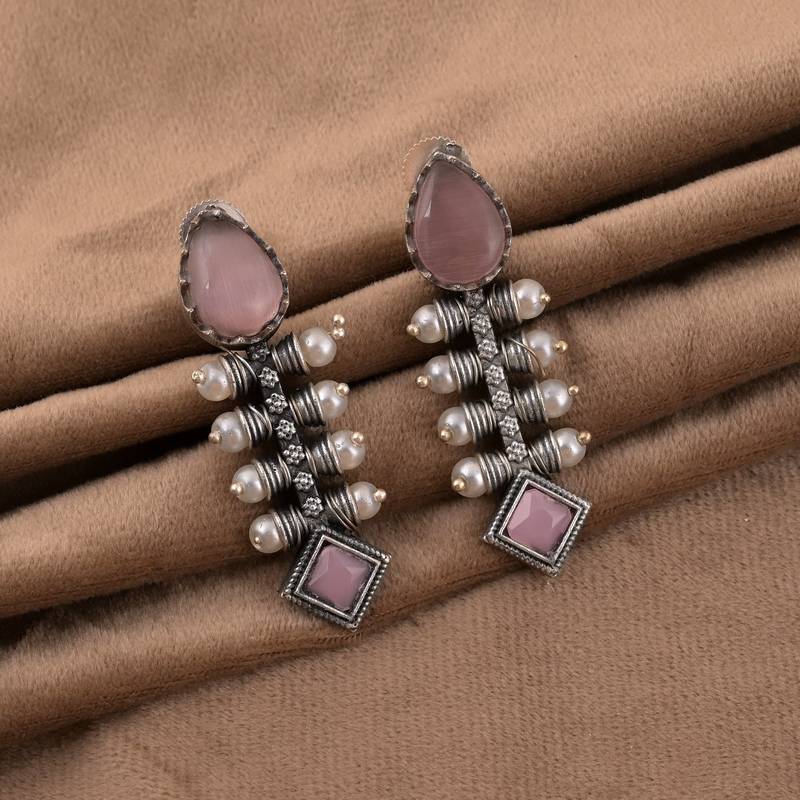 Pink color oxidised earrings