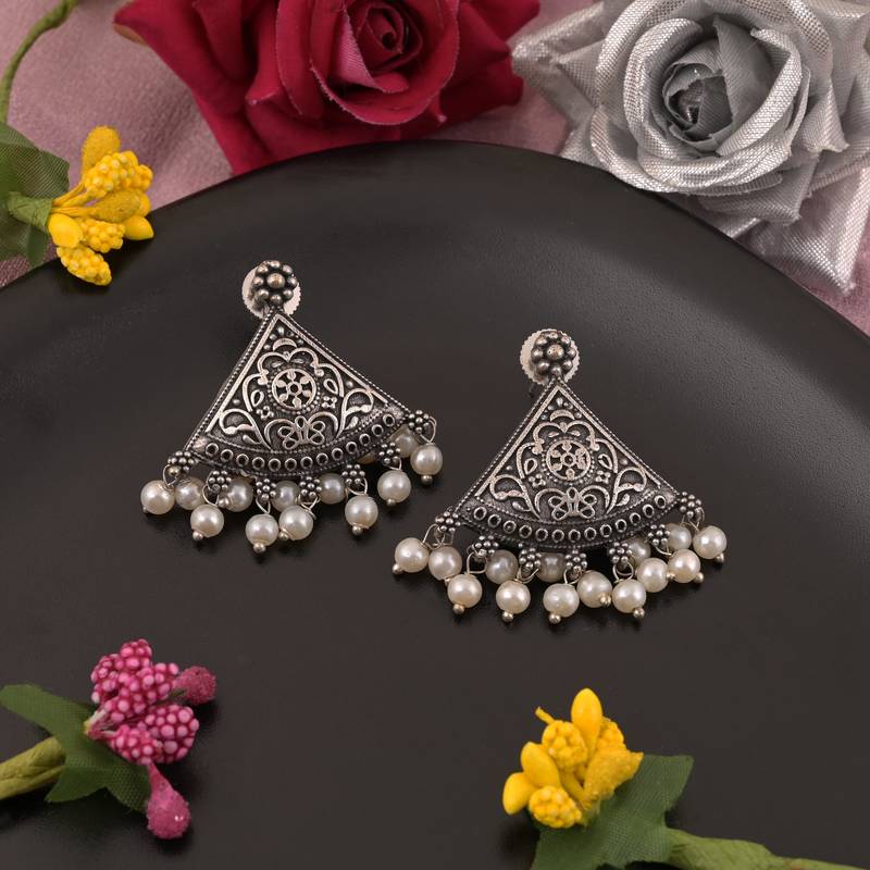 Silver color oxidised earrings