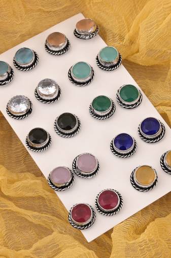 Assorted color oxidised stud earrings combo of 10 pairs