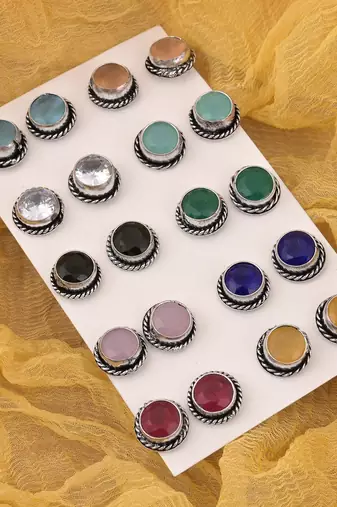 Assorted color oxidised stud earrings combo of 10 pairs