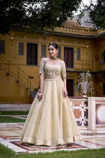 Raspberry Radiance Sequined & Thread Embroidered Chaniya Choli with Lace Detailing