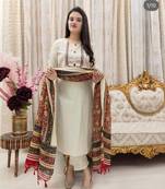 Beige Kurti Pant with Chanderi Printed Dupatta Set