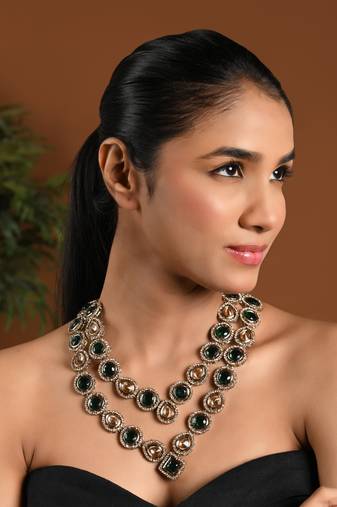 Gold plated traditional designer kundan long adjustable necklace for women (ij068g)