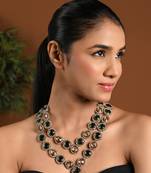 Gold plated traditional designer kundan long adjustable necklace for women (ij068g)