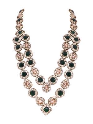 Gold plated traditional designer kundan long adjustable necklace for women (ij068g) 2