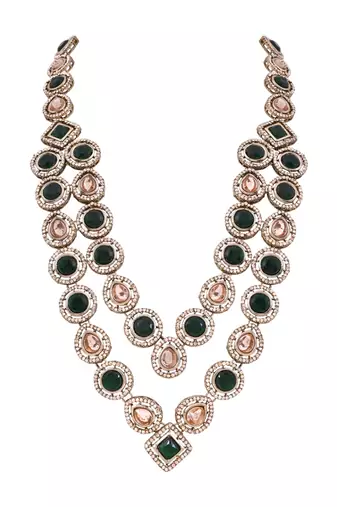 Gold plated traditional designer kundan long adjustable necklace for women (ij068g)