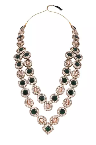 Gold plated traditional designer kundan long adjustable necklace for women (ij068g)