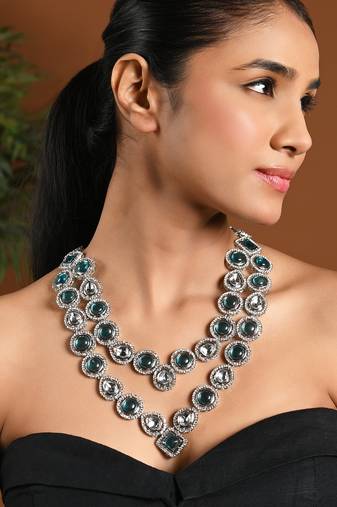 Silver plated traditional designer kundan long adjustable necklace for women (ij068zg)