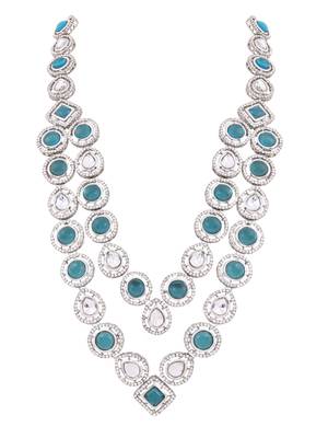 Silver plated traditional designer kundan long adjustable necklace for women (ij068zg) 2