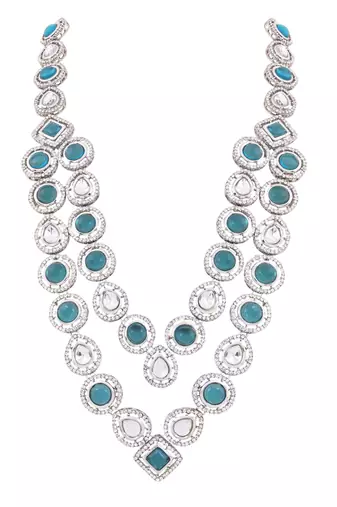 Silver plated traditional designer kundan long adjustable necklace for women (ij068zg)