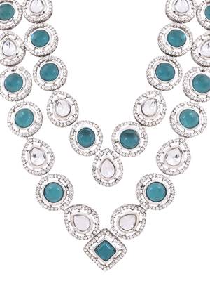 Silver plated traditional designer kundan long adjustable necklace for women (ij068zg) 3