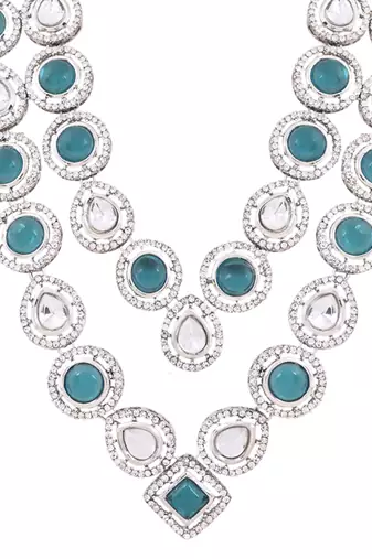 Silver plated traditional designer kundan long adjustable necklace for women (ij068zg)