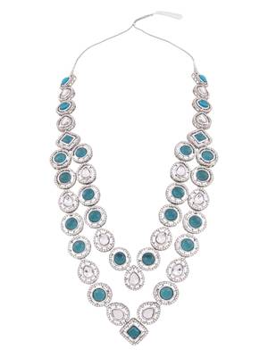Silver plated traditional designer kundan long adjustable necklace for women (ij068zg) 4