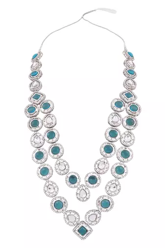 Silver plated traditional designer kundan long adjustable necklace for women (ij068zg)