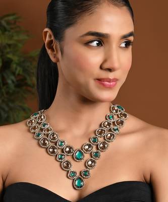 Gold plated traditional designer kundan long adjustable necklace for women (ij069g) 1