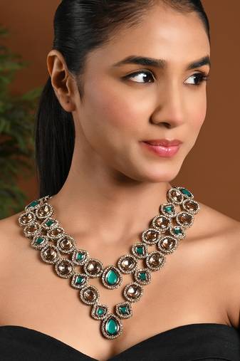 Gold plated traditional designer kundan long adjustable necklace for women (ij069g)
