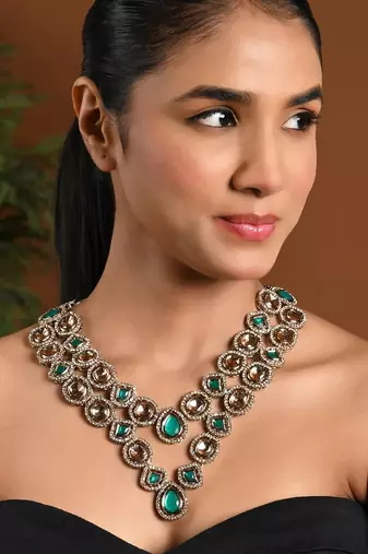 Gold plated traditional designer kundan long adjustable necklace for women (ij069g)