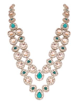 Gold plated traditional designer kundan long adjustable necklace for women (ij069g) 2