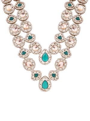Gold plated traditional designer kundan long adjustable necklace for women (ij069g) 3