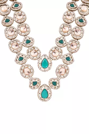 Gold plated traditional designer kundan long adjustable necklace for women (ij069g)