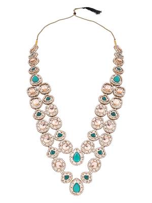 Gold plated traditional designer kundan long adjustable necklace for women (ij069g) 4