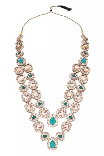 Gold plated traditional designer kundan long adjustable necklace for women (ij069g)