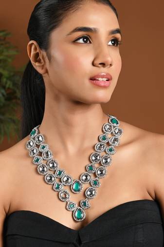 Silver plated traditional designer kundan long adjustable necklace for women (ij069zg)
