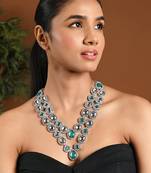 Silver plated traditional designer kundan long adjustable necklace for women (ij069zg)