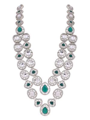 Silver plated traditional designer kundan long adjustable necklace for women (ij069zg) 2