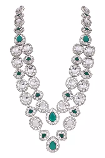Silver plated traditional designer kundan long adjustable necklace for women (ij069zg)