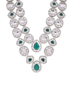 Silver plated traditional designer kundan long adjustable necklace for women (ij069zg) 3