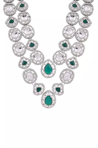 Silver plated traditional designer kundan long adjustable necklace for women (ij069zg)