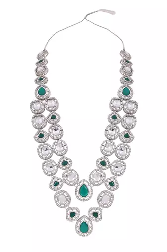 Silver plated traditional designer kundan long adjustable necklace for women (ij069zg)