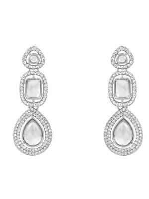 Traditional kundan & stone choker necklace jewellery with earrings & maang tikka set for women/girls (silver) 3