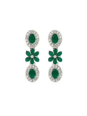 Silver plated traditional stone design necklace set with earrings & maang tika for women (silver green) 4