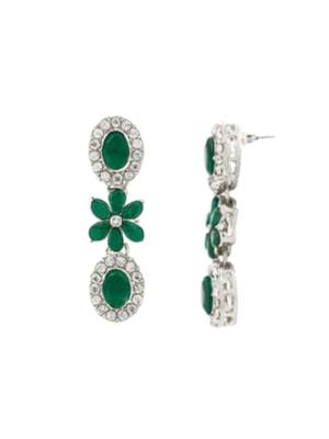 Silver plated traditional stone design necklace set with earrings & maang tika for women (silver green) 5